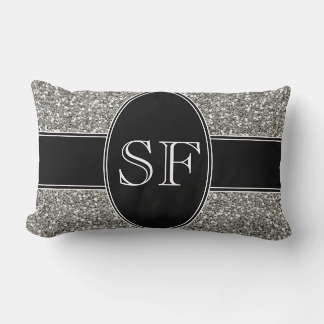 Fauxglitter och svartMonogram Lumbarkudde (Framsida)