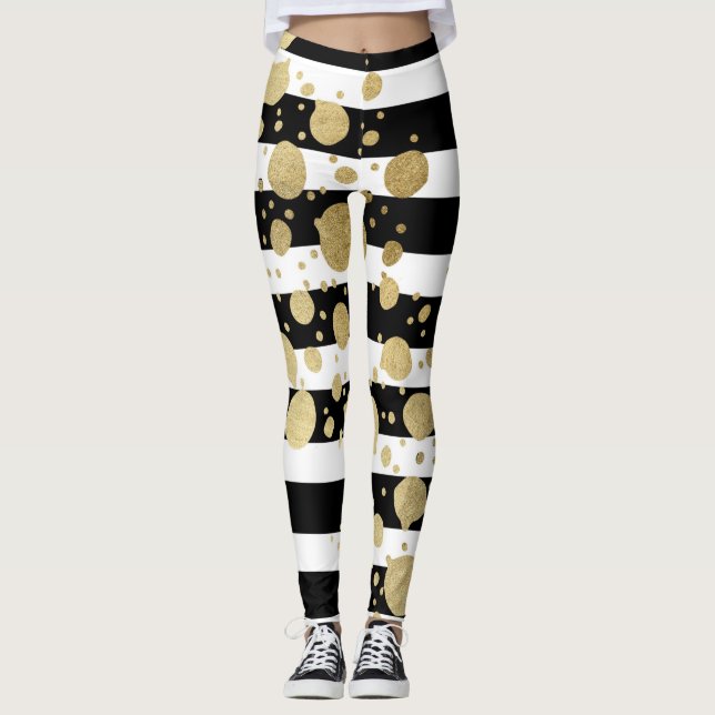 Fauxguld målar splatteren på svart- & vitrandar leggings (Framsida)