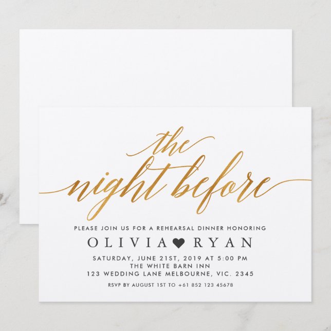 Fauxguld natten för inbjudan (Fram/baksida)