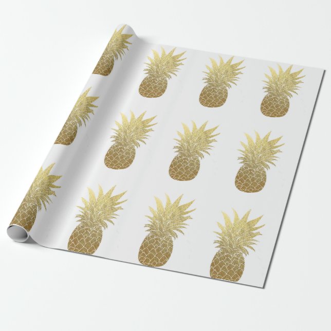 Fauxguld omkullkastar ananas som slår in papper presentpapper (Utrullad)