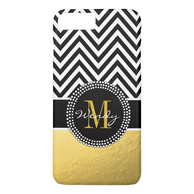 Fauxguld omkullkastar den Monogrammed svart Case-Mate iPhone Skal (Baksida)