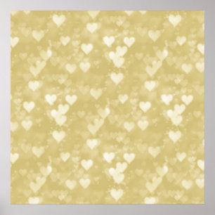 Fauxguld omkullkastar hjärtabakgrundshjärtor Bokeh Poster