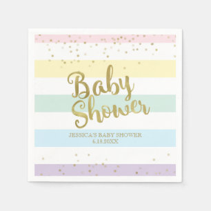 Fauxguld omkullkastar regnbågerandbaby shower pappersservett