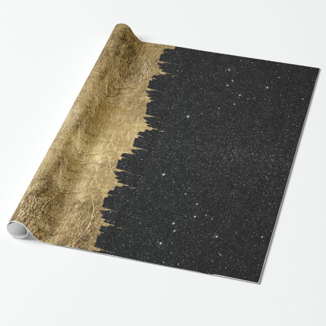 Fauxguld & svart penseldrag för Starry natt Presentpapper (Utrullad)