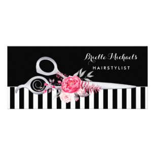 Fauxsilver Scissors den rosa blom- stylisten för Reklamkort
