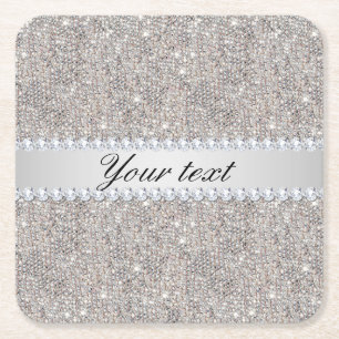 FauxsilverSequins och diamanter Underlägg Papper Kvadrat