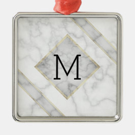 Fauxvitmarmor & beige alabaster- med monogramen julgransprydnad metall