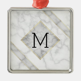 Fauxvitmarmor & beige alabaster- med monogramen julgransprydnad metall