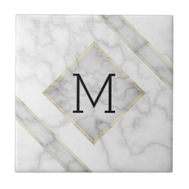 Fauxvitmarmor & beige alabaster- med monogramen kakelplatta