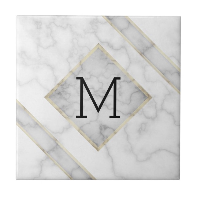 Fauxvitmarmor & beige alabaster- med monogramen kakelplatta (Framsidan)
