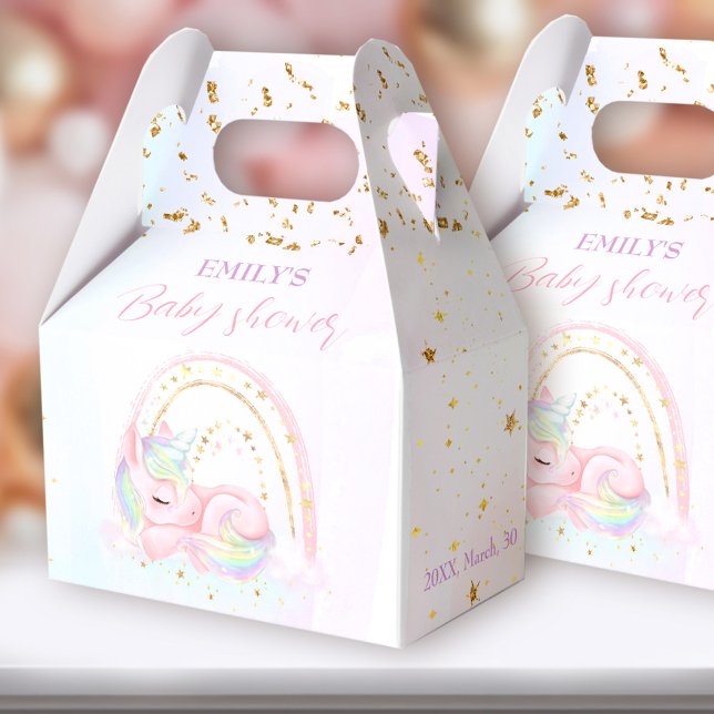 Favokerlåda för Cute Unicorn Rainbow Baby Shower Presentaskar (You can choose from 3 sizes of these gable favor boxes simply by clicking on the STYLE dropbox.)