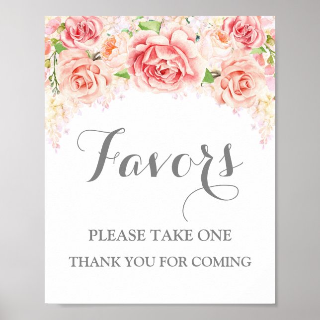 Favor Baby Shower Skylt Rosa Vattenfärg Blommor (Framsidan)