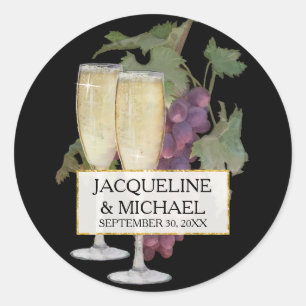 Favor Bag Sälar Vin Champagne Vineyard Bröllop Runt Klistermärke