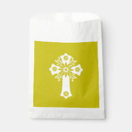 Favor Bags Floral Cross Christening Yellow