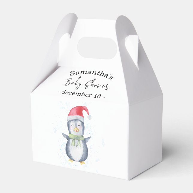Favor-box för arktisk pingisbabyfirande presentaskar (Framsidan Sidan)