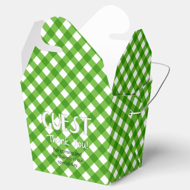 FAVOR-BOX MED 2 GRÖNTAR FABOR, ta ut stil Presentaskar (Öppnad)