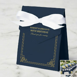 Favor Boxes Chic Navy Gold Art Deco 80th Birthday Presentaskar