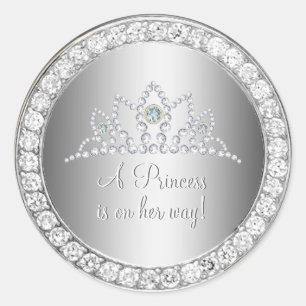Favör för baby shower för diamantsilverPrincess Runt Klistermärke