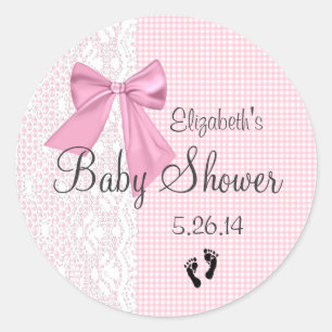 Favör för baby shower för för rosapilbågeGing Runt Klistermärke