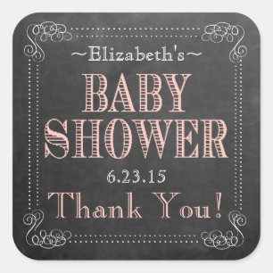 Favör för baby shower för typografi för svart fyrkantigt klistermärke