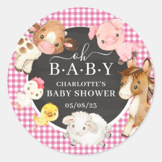 Favor för baby shower med lantdjursmotiv runt klistermärke