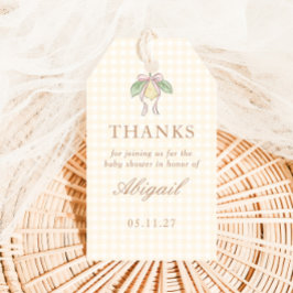 Favor för babyfest med rosa och gula citroner presentetikett