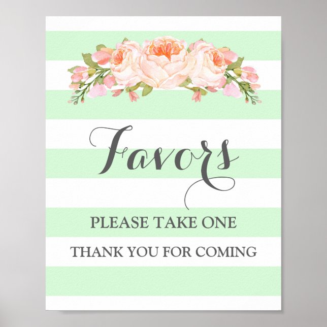 Favor För Barnkal Sign Mint Blommor Ränder Poster (Framsidan)