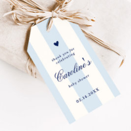 Favor för Blå Randig Hjärtans Dag Baby Shower Presentetikett