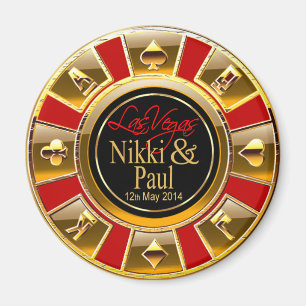 Favör för Nikki & Paul Las Vegas guld- kasinochi Magnet