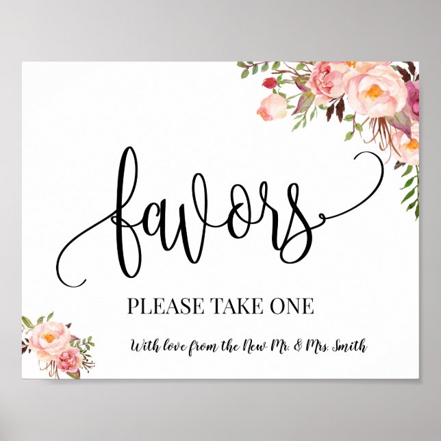 Favor partiskylt bröllopsmottagning boho chic rosa poster (Framsidan)