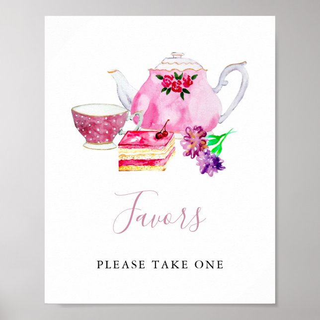 Favor till Bröllopsdusch Te-fest Rosa Akvarell Poster (Framsidan)