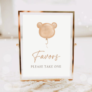 Favor till Teddybjörnballong Boho Neutral Födelsed Poster