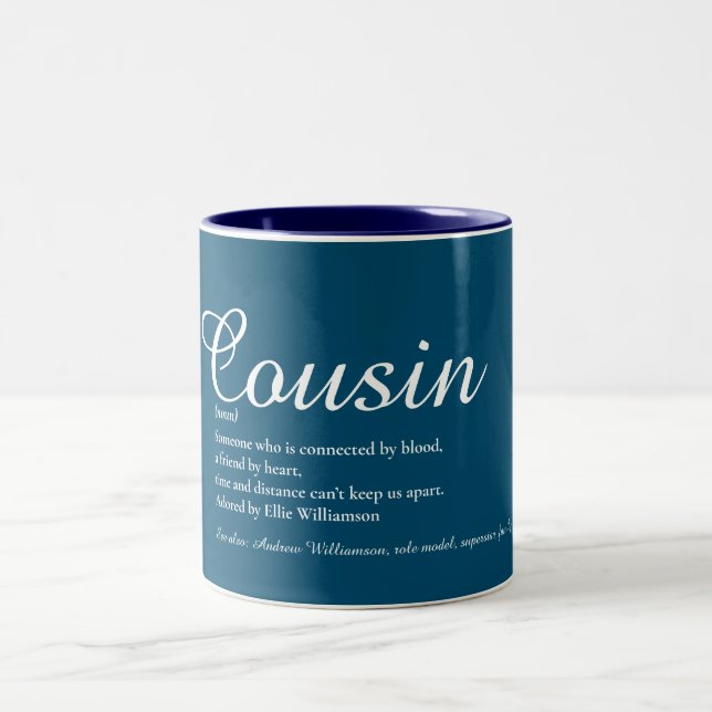 Favorit Best All Cousin Definition Script Blue Två-Tonad Mugg (Center)