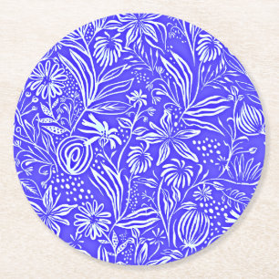Favorit Blommönster, Periwinkle Blue Underlägg Papper Rund