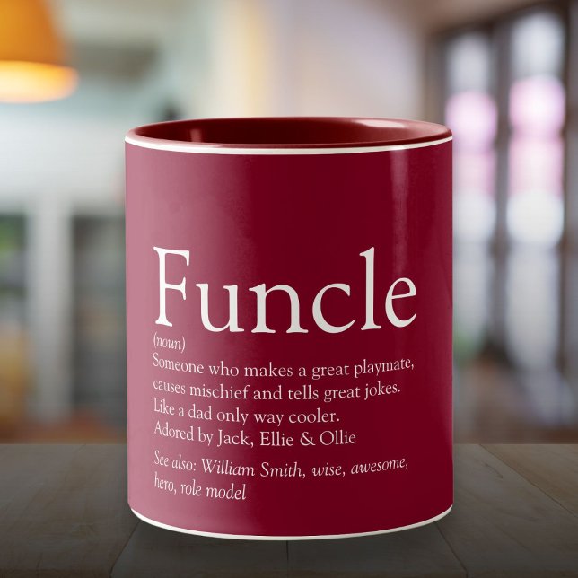 Favorit Farbror Modern Definition Burgunder Två-Tonad Mugg (Favorite Funcle Uncle Modern Definition Burgundy Two-Tone Coffee Mug)