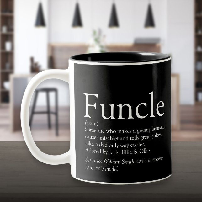 Favorit Funky Farbror Modern Definition Svart Två-Tonad Mugg (Favorite Funcle Uncle Modern Definition Black Two-Tone Coffee Mug)