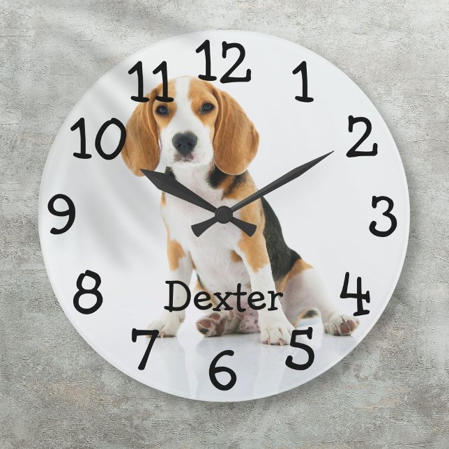 Favorit Pet Hund Cat Photo Namn Stor Klocka (Favorite Pet Dog Cat Photo Name Large Clock)
