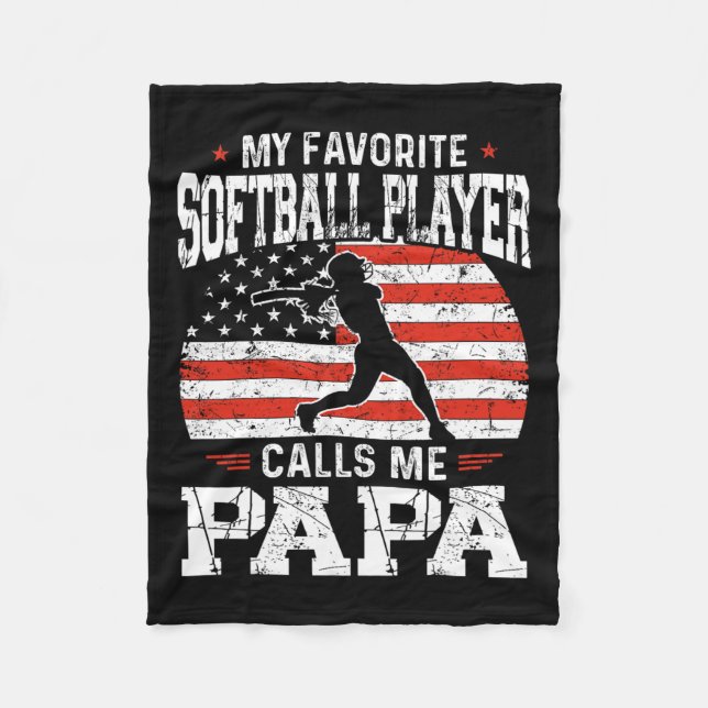 Favorit Softball Spelare Kallar Mig Papa Rolig Pap Fleecefilt (Framsidan)