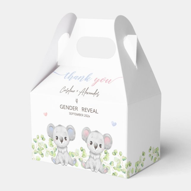Favoritbox för Koala Gender Reveal Party. Presentaskar (Framsidan Sidan)