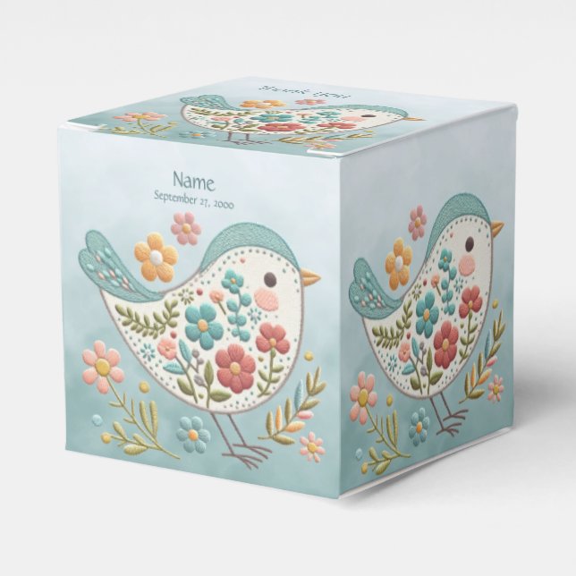 Favoritbox för Little Bird Blue Rosa Flowers Presentaskar (Framsidan Sidan)