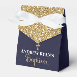 Favoritbox för marin och Guld Boy Baptism Tält Presentaskar