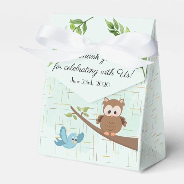 Favoritbox för Woodland Uggla och Bird Baby Shower Presentaskar (Framsidan Sidan)
