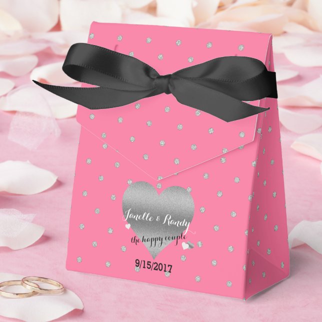 Favoritboxar för ro Rosa och Silver Polka dots Presentaskar (Bröllop)