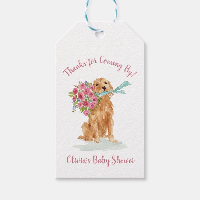 Favoritdelar till Golden Retriever-babyshower Presentetikett (Framsidan)