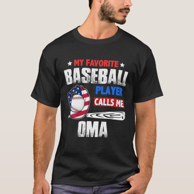 Favorite Baseball Player ringer mig Oma US Flagga T Shirt (Framsida)