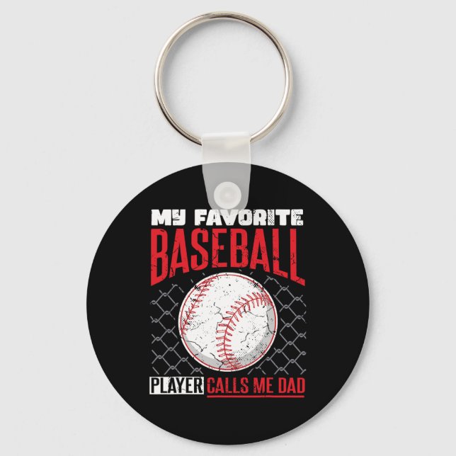 Favorite Baseball Player ringer mig Pappa Baseball Nyckelring (Framsida)