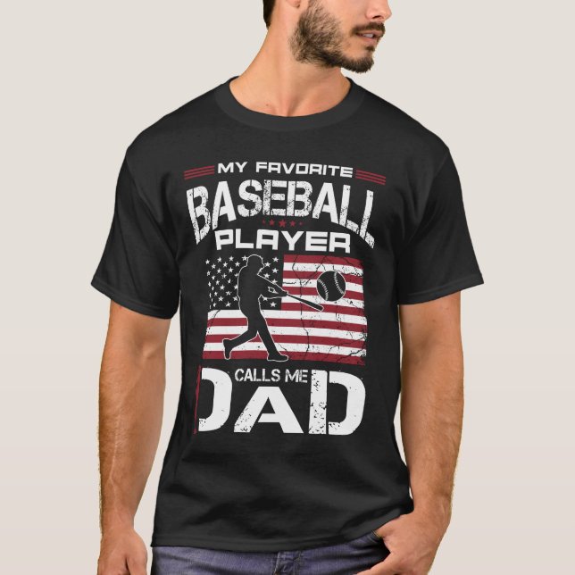 Favorite Baseball Player ringer mig Pappa USA flag T Shirt (Framsida)