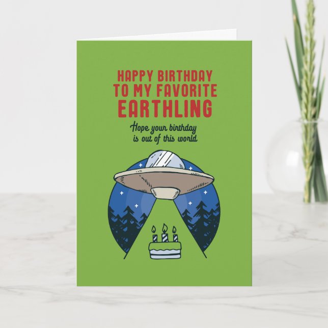 Favorite Earthling Alien UFO Pun Funny Birthday Kort (Framsida)
