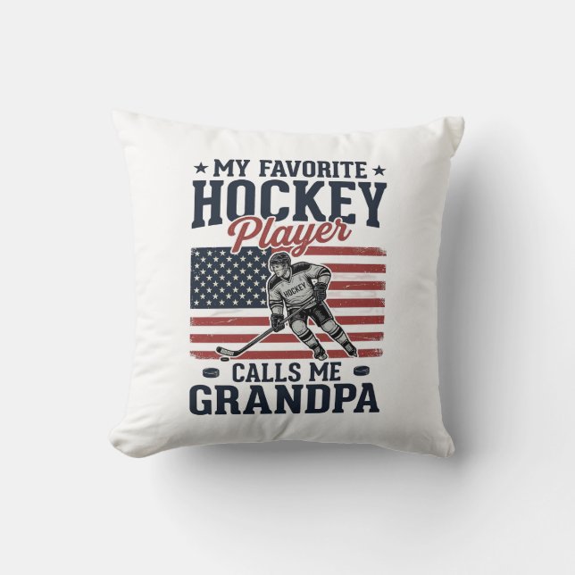 Favorite Hockey Player Calls Me Grandpa Vintage Sh Kudde (Framsida)