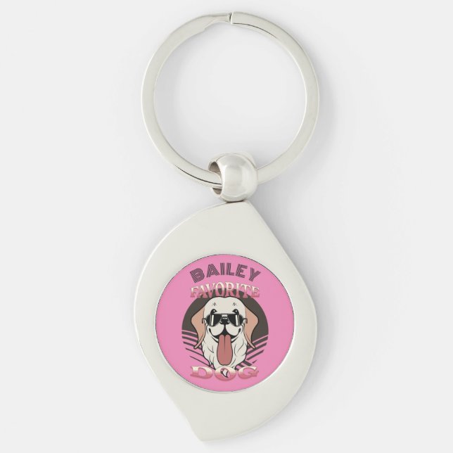 Favorite hund, roligt, söt hund mamma/pappa person swirl silverfärgad nyckelring (Framsidan)